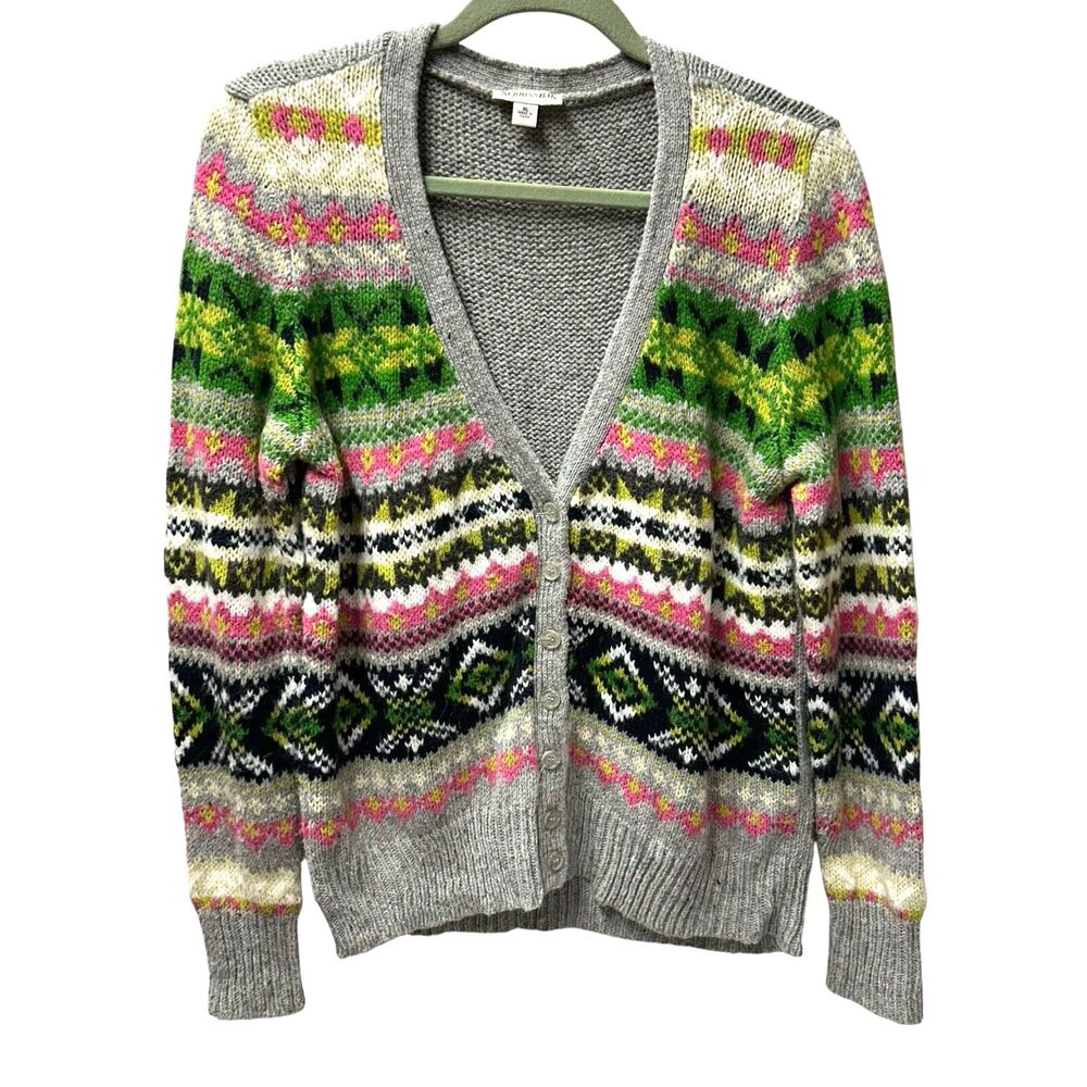 St John’s Bay Vtg Gray & Multi Pattern Grandpa Cardigan Button Sweater-Womens XL